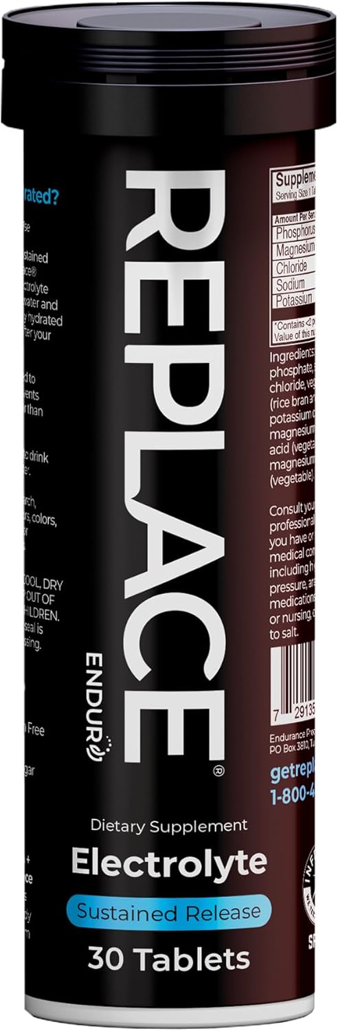 Replace by Endur, Essential Electrolyte Replacement & Hydration Support, Great for Physical Activity, Sustained-Release Tablets, 30 Tablets