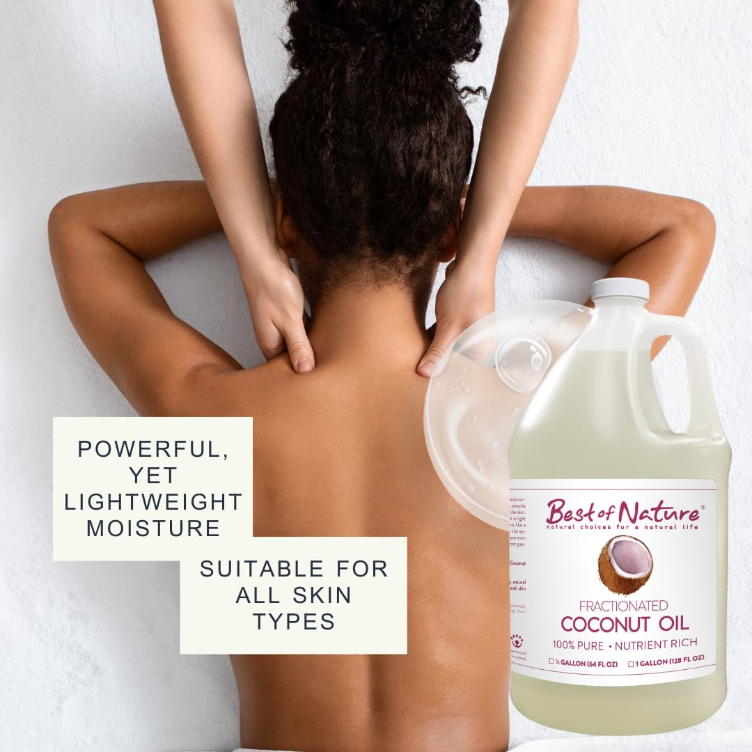 Best of Nature 100% Pure Fractionated Coconut Oil - Liquid MCT Massage & Body Oil, Unscented Moisturizer for Hair, Skin, Face, Aromatherapy Carrier for Essential Oils, 5 Gallon Pail (640 fl oz)