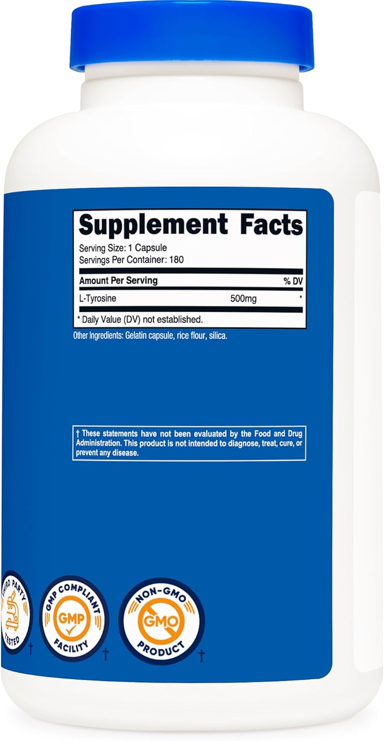 Nutricost L-Tyrosine 500mg, 180 Capsules (2 Bottles)