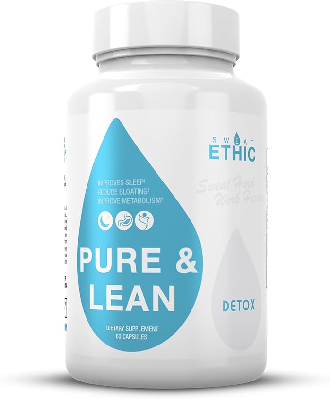 Sweat Ethic Pure & Lean Detox, Natural Nighttime Support with GABA, 5 HTP, Melatonin, Probiotics & Herbal Extracts, Supports Evening Routine and Digestion, Dietary Supplement for Men & Women, 60 Count