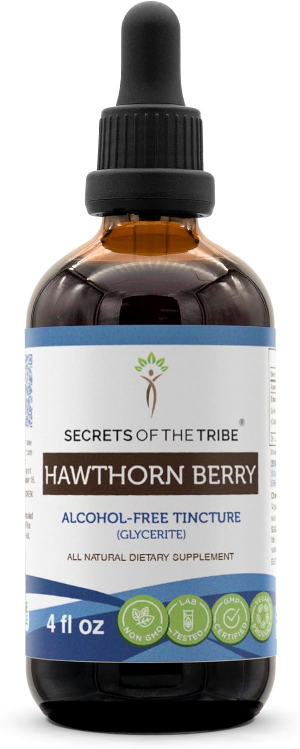 Secrets of the Tribe Hawthorn Berry Tincture Alcohol-Free Extract, Hawthorn Berry (Crataegus spp.) Dried Berry 4 oz