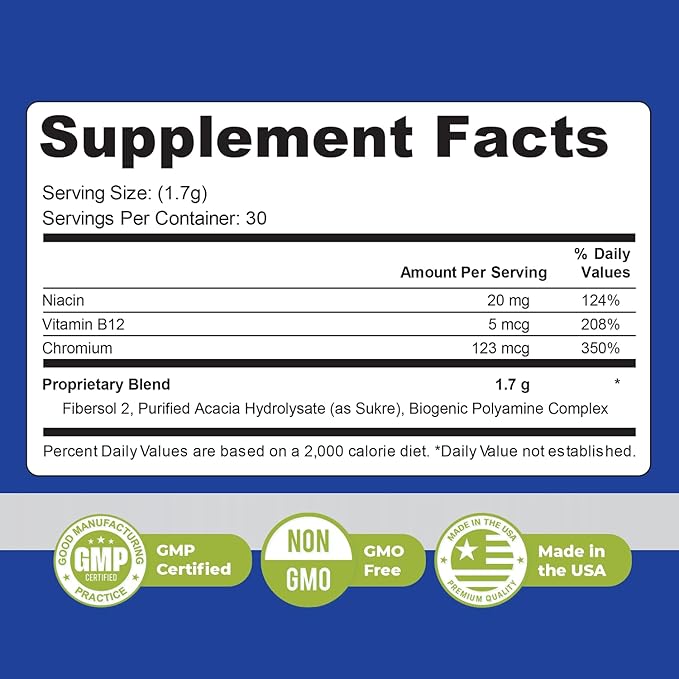 UltraFasting Complex Powder – Natural Supplement with Niacin, Vitamin B12 & Chromium – Made in The USA,Non-GMO, Easy-to-Use, 1 Month Supply, 1.79oz, 51g