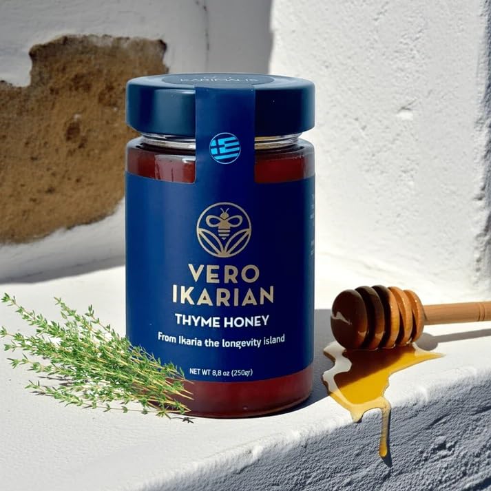 Greek Superherbs - Ikaria Honey, Thyme, 460g (16.2 oz) - 100% Organic, Raw, Unfiltered Blue Zone Longevity Honey with Earthy Flavor - Antioxidant Rich Superfood for Wellness, Energy & Immunity Support