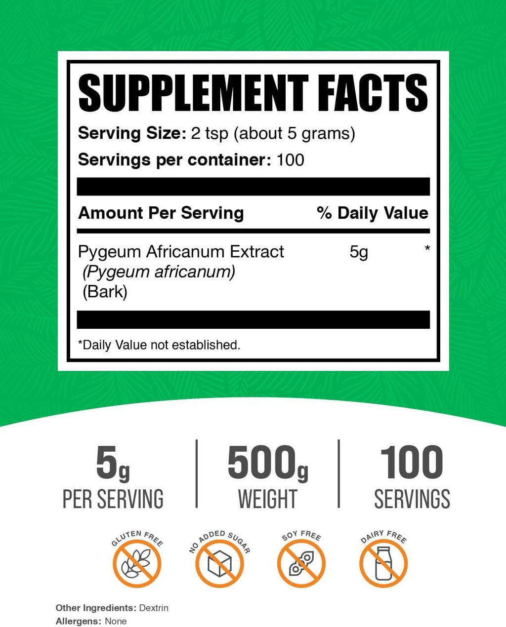 BulkSupplements.com Pygeum Africanum Extract Powder - from Pygeum Bark, Nutritional Supplement - Gluten Free - 5g per Serving, 500g (1.1 lbs) (Pack of 1)