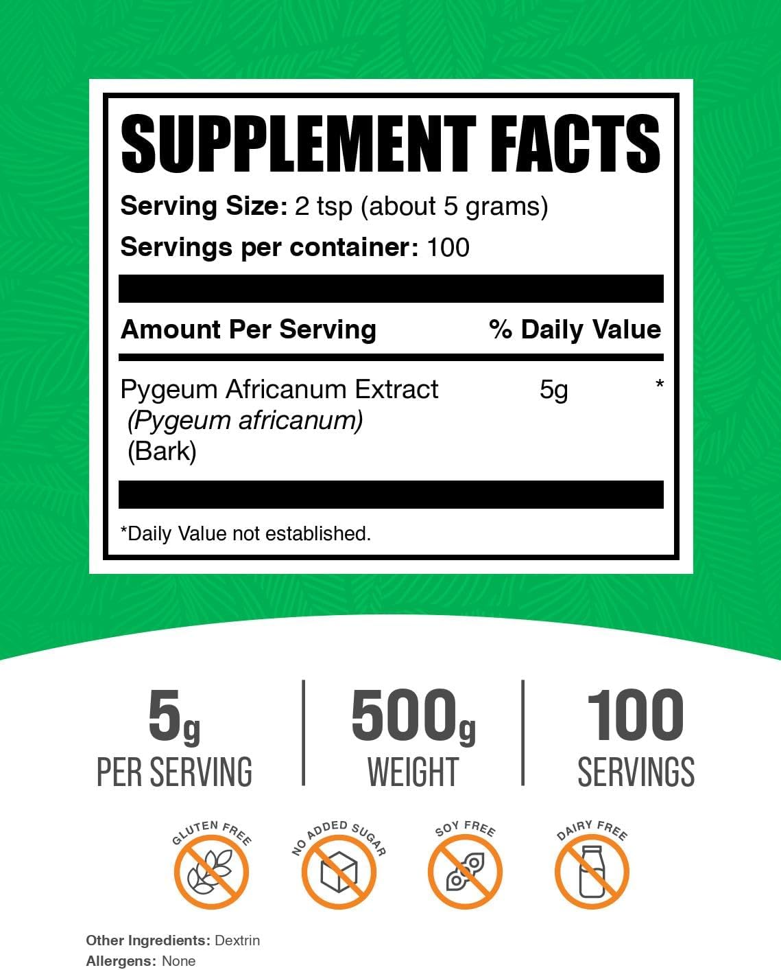 BulkSupplements.com Pygeum Africanum Extract Powder - from Pygeum Bark, Nutritional Supplement - Gluten Free - 5g per Serving, 500g (1.1 lbs) (Pack of 1)