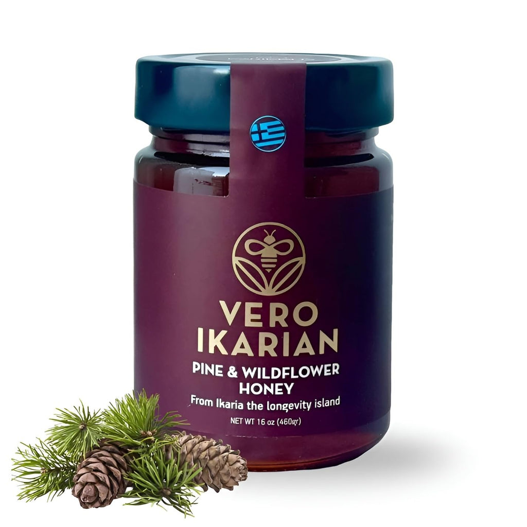 Greek Superherbs - Ikaria Honey, Pine & Wildflower 460g (16.2 oz) - 100% Organic, Raw, Unfiltered Blue Zone Longevity Honey with Earthy Flavor - Antioxidant Rich for Wellness, Energy & Immunity Support