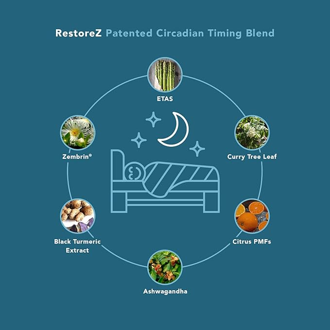 RestoreZ Deep Asleep (60 Capsules) Natural Sleep Supplement - Combat Nighttime Disruptions and Restore Your Sleep - Non-Habit Forming Sleep Aid