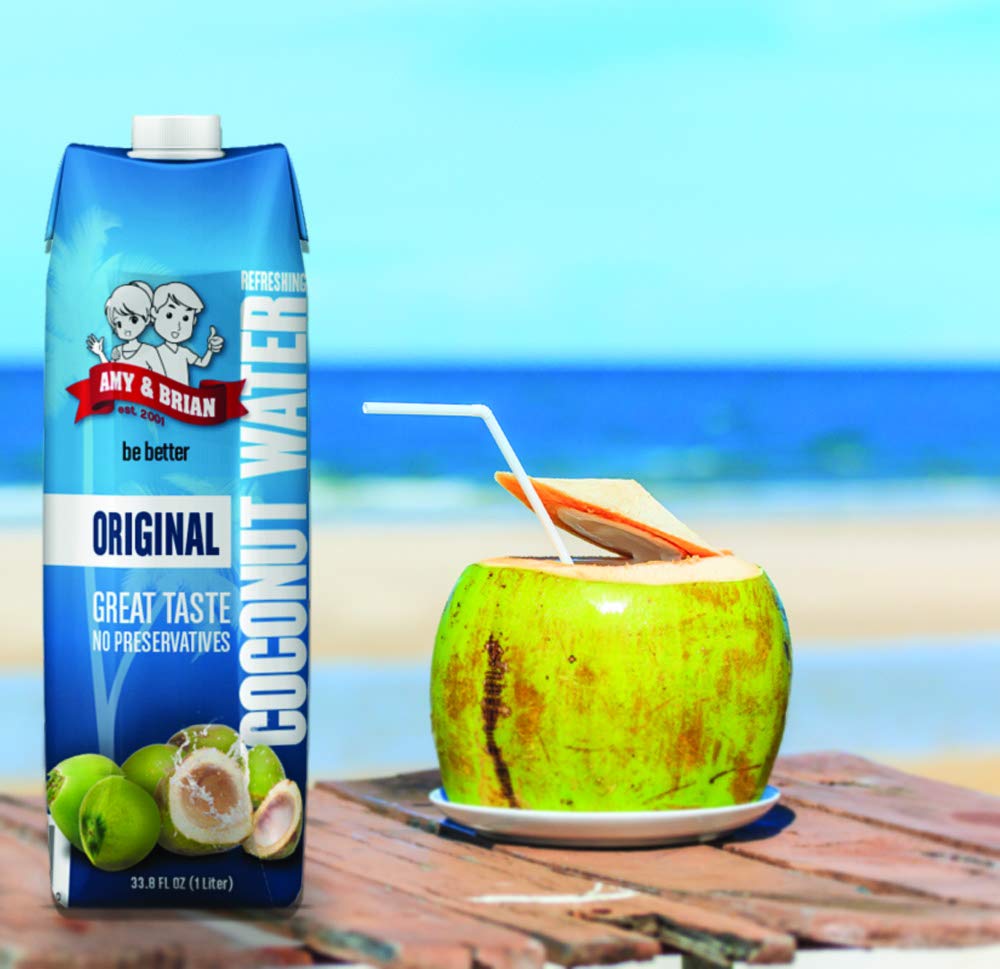 Amy & Brian Pure Coconut Water, 1 Liter (Pack of 6), Best Tasting Coconut Water, Non-GMO & No Added Sugar, Refreshing & Hydrating Real Coconut Water