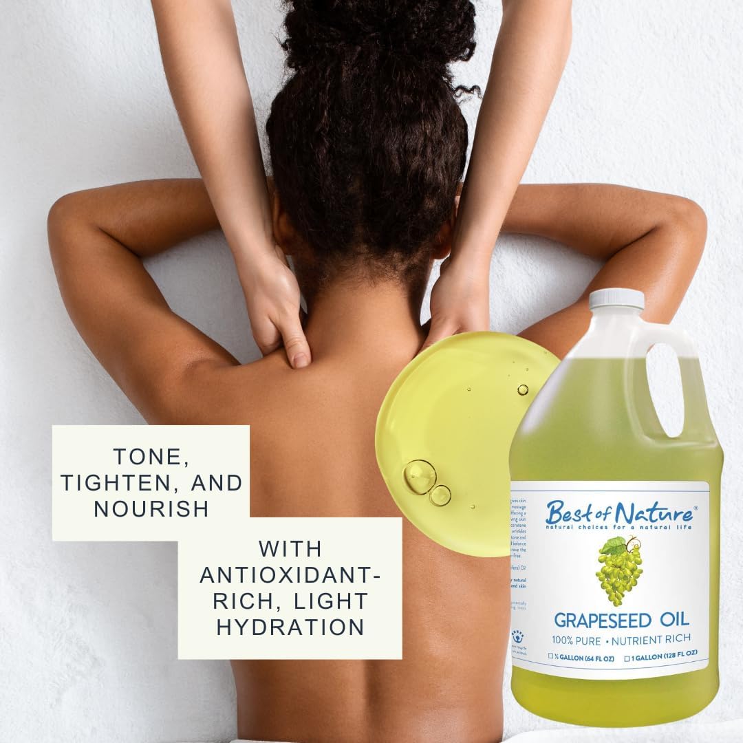 Best of Nature 100% Pure Grapeseed Oil - Unscented, Lightweight, Non-Greasy Moisturizer for Hair, Skin, Face & Aromatherapy, Carrier Oil for Essential Oils, 5 Gallon Pail (640 fl oz)