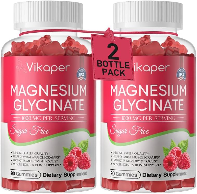 Magnesium Glycinate Gummies 1000mg,Sugar Free for Adults Kids Magnesium Potassium Supplement,Support Sleep,Stress,Muscle Relief,Nerve Health,Non GMO,Vegan,Gluten Free,180 Raspberry Flavor Gummies
