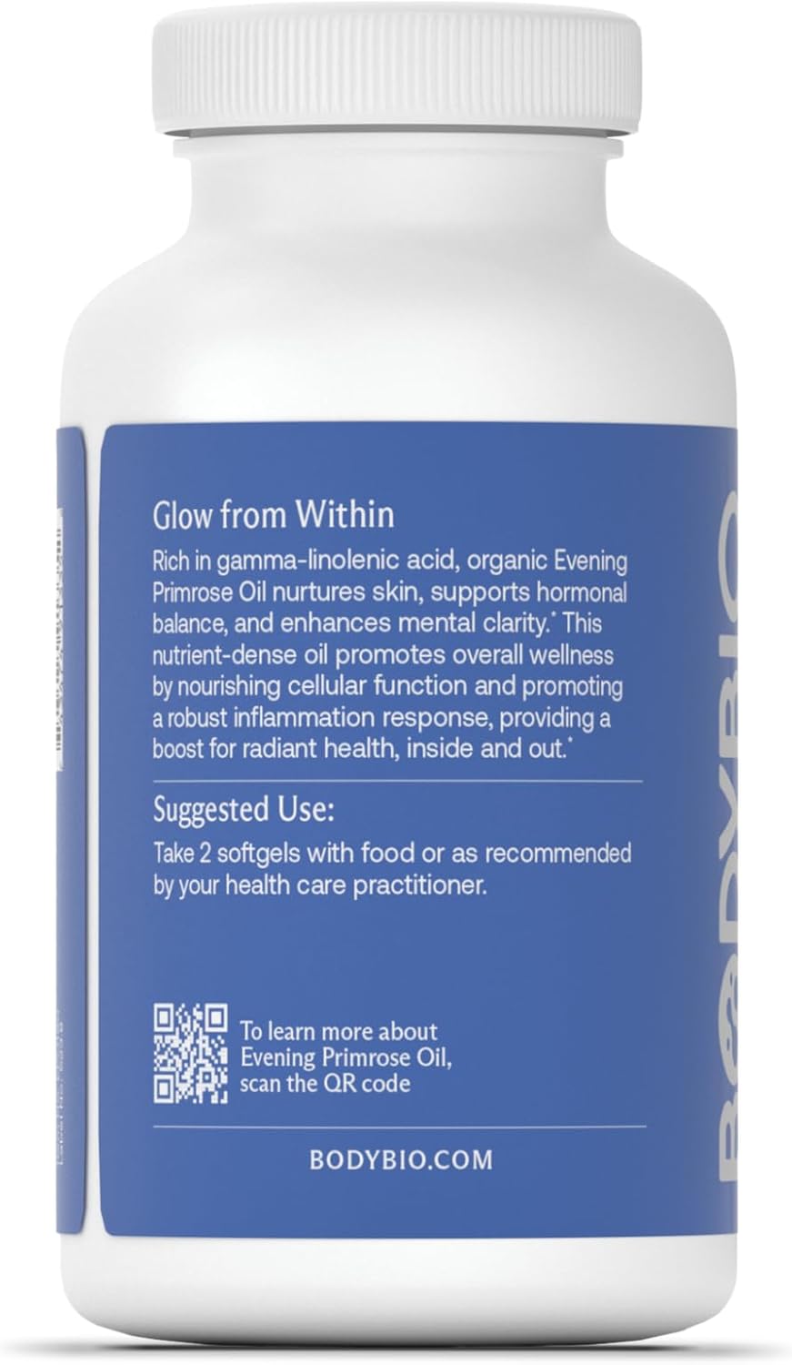 BodyBio Evening Primrose Oil - Natural Gamma Linolenic Acid for Healthy Skin & Hormone Balance - Non-GMO, Cold Pressed, 180 softgels