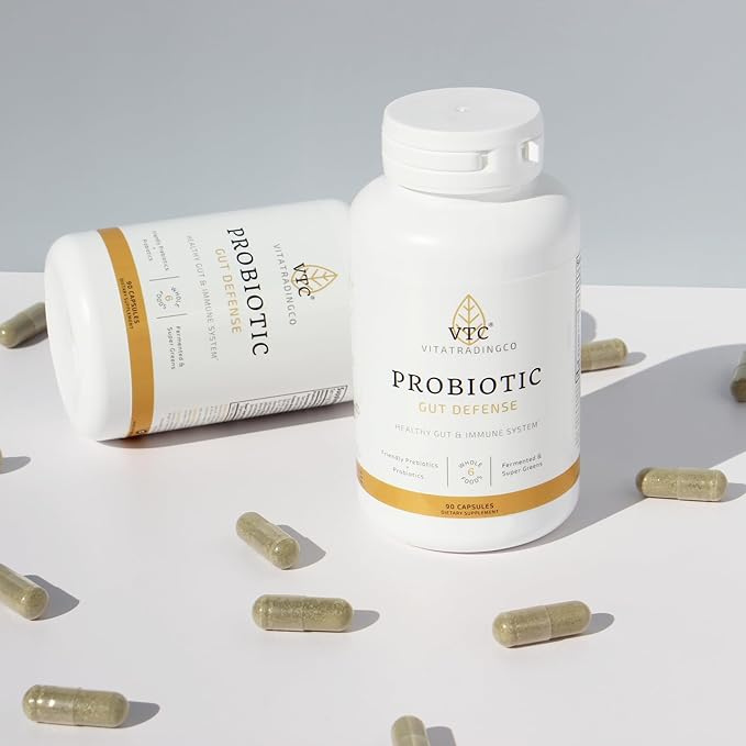 VTC VitaTradingCo. Probiotic Gut Defense | Probiotics and Prebiotics for Gut Health & Digestion | 1 Billion CFU with Whole Food Base | 90 Capsules