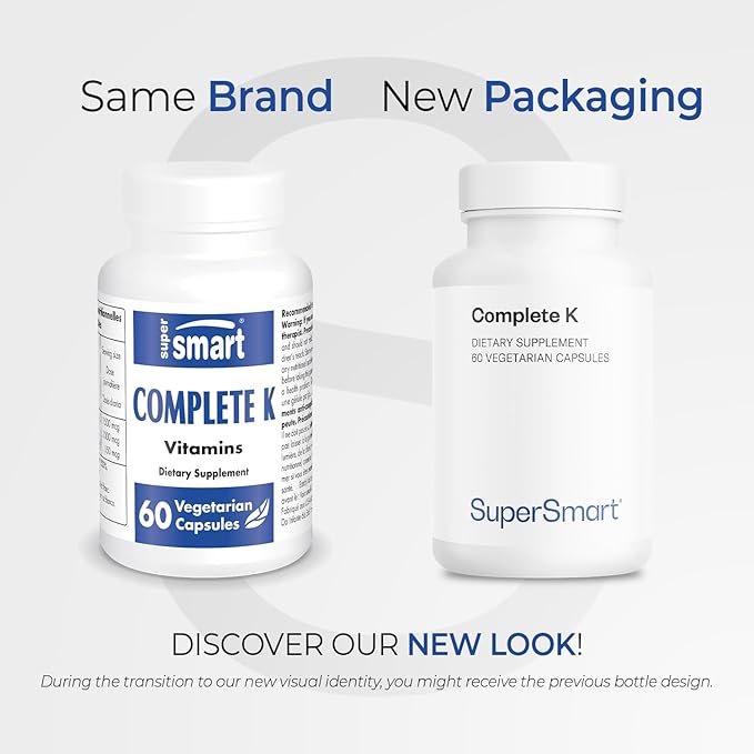 Supersmart - Complete K - with K1, K2 (MK4 + MK7) - Full Spectrum Vitamin K Supplement | Non-GMO & Gluten Free - 60 Vegetarian Capsules