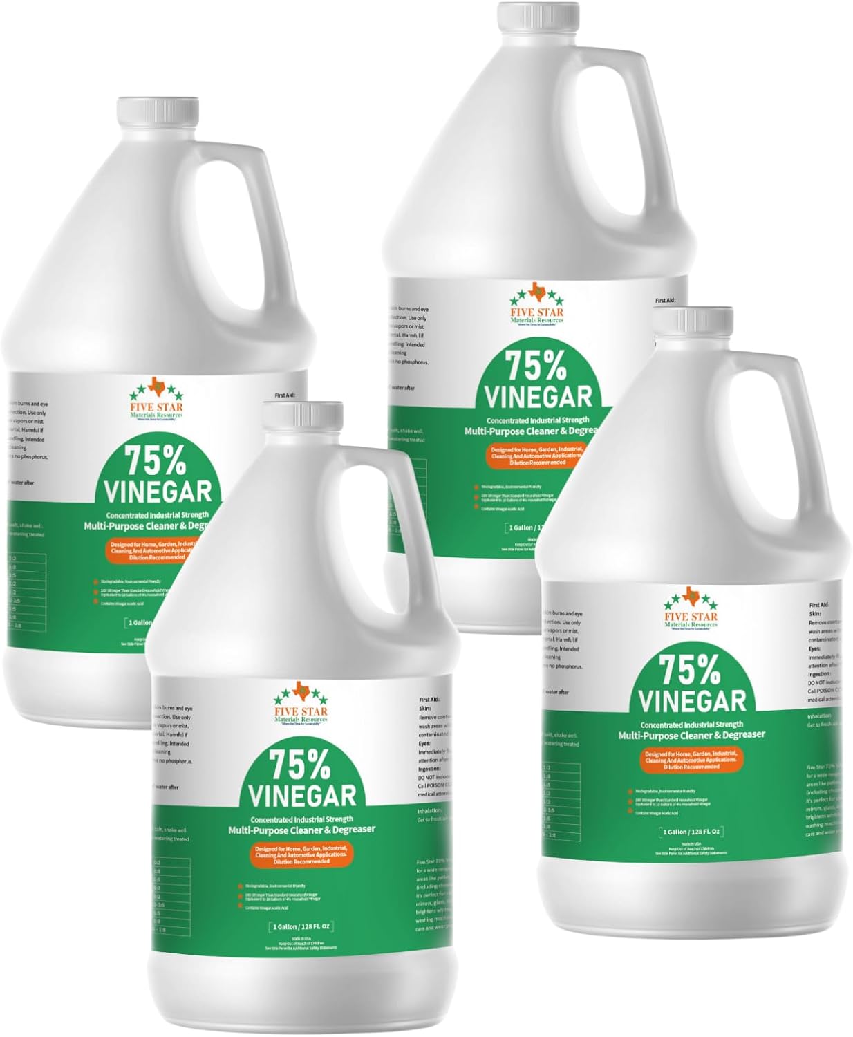 75% Vinegar Concentrated | White Vinegar for Cleaning and Garden | Horticultural, Home, and Outdoor Pure| | 4 Gallons (512 fl oz) | Max Performance 18X Power