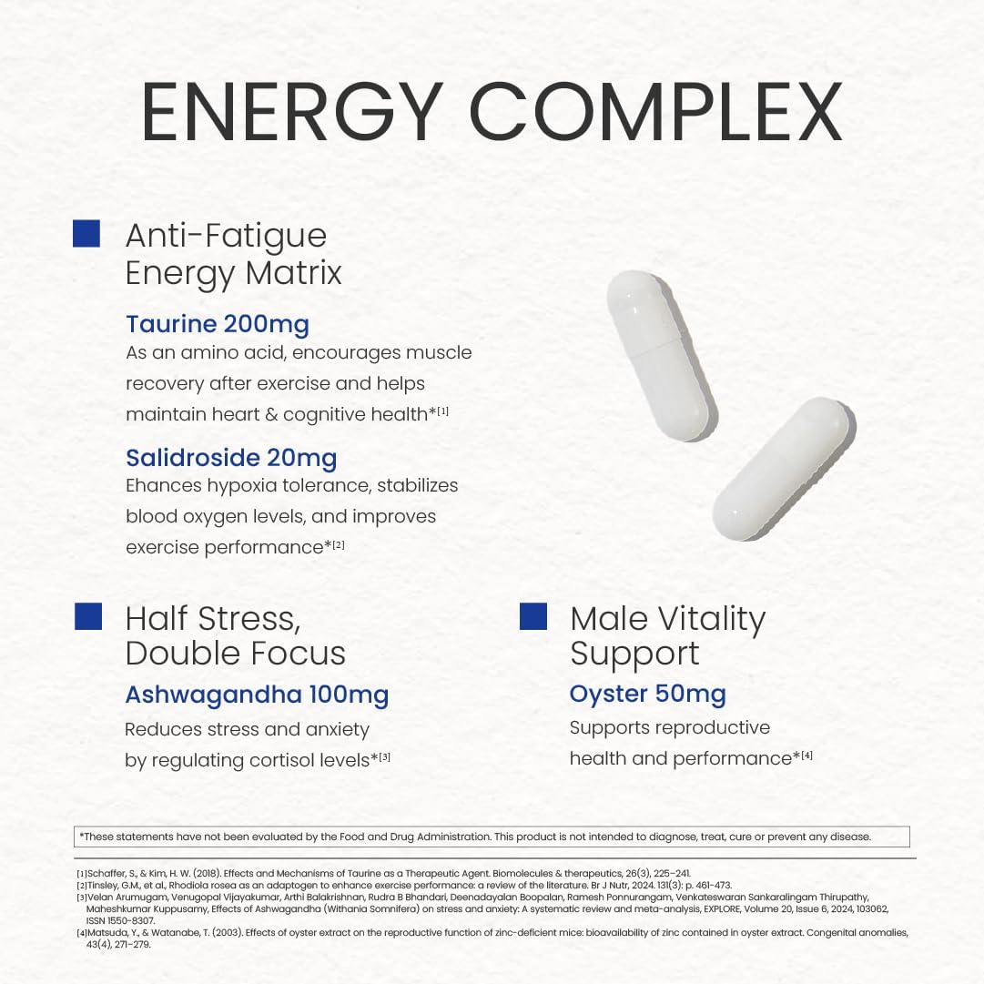 Men's Energy & Immune Complex | Energy Production, Fatigue Relief, Stress Support, Immune Health | Non-GMO, Made in USA, 90 Servings