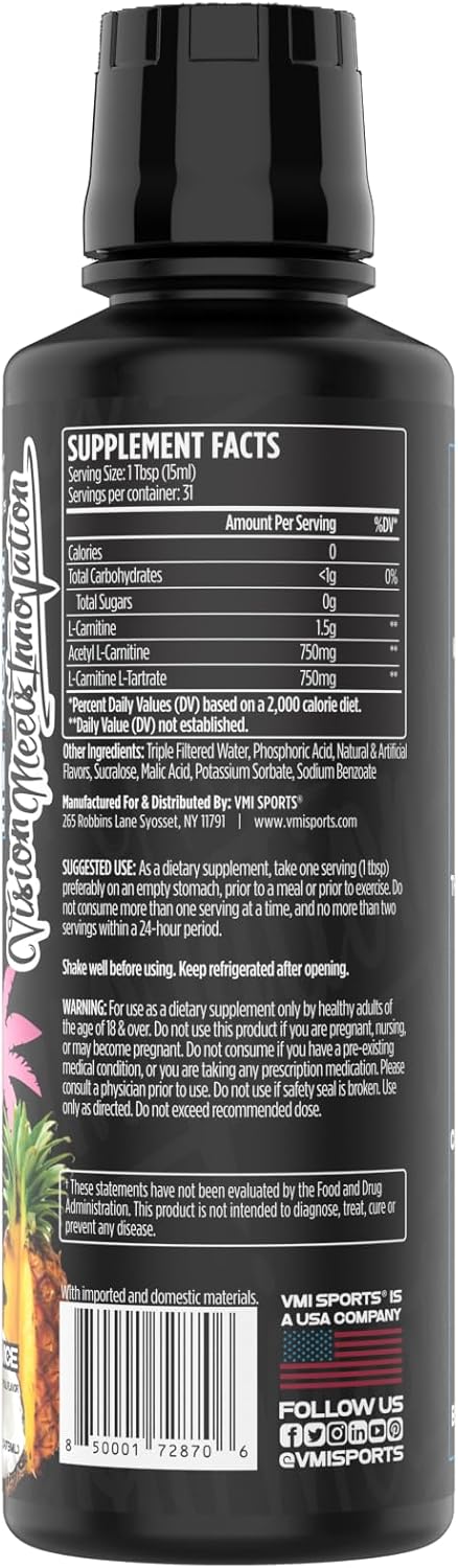 L-Carnitine 3000 Liquid | 3000 mg Carnitine Supplement | Zero Calorie Zero Sugar Keto Friendly for Men and Women – Great Tasting| 31 Servings (Miami Vice, 16 fl. oz.)