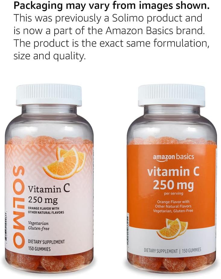 Amazon Basics Vitamin C 250 mg Gummies, Orange, 150 Count (2 per Serving), Immune Health (Previously Solimo)