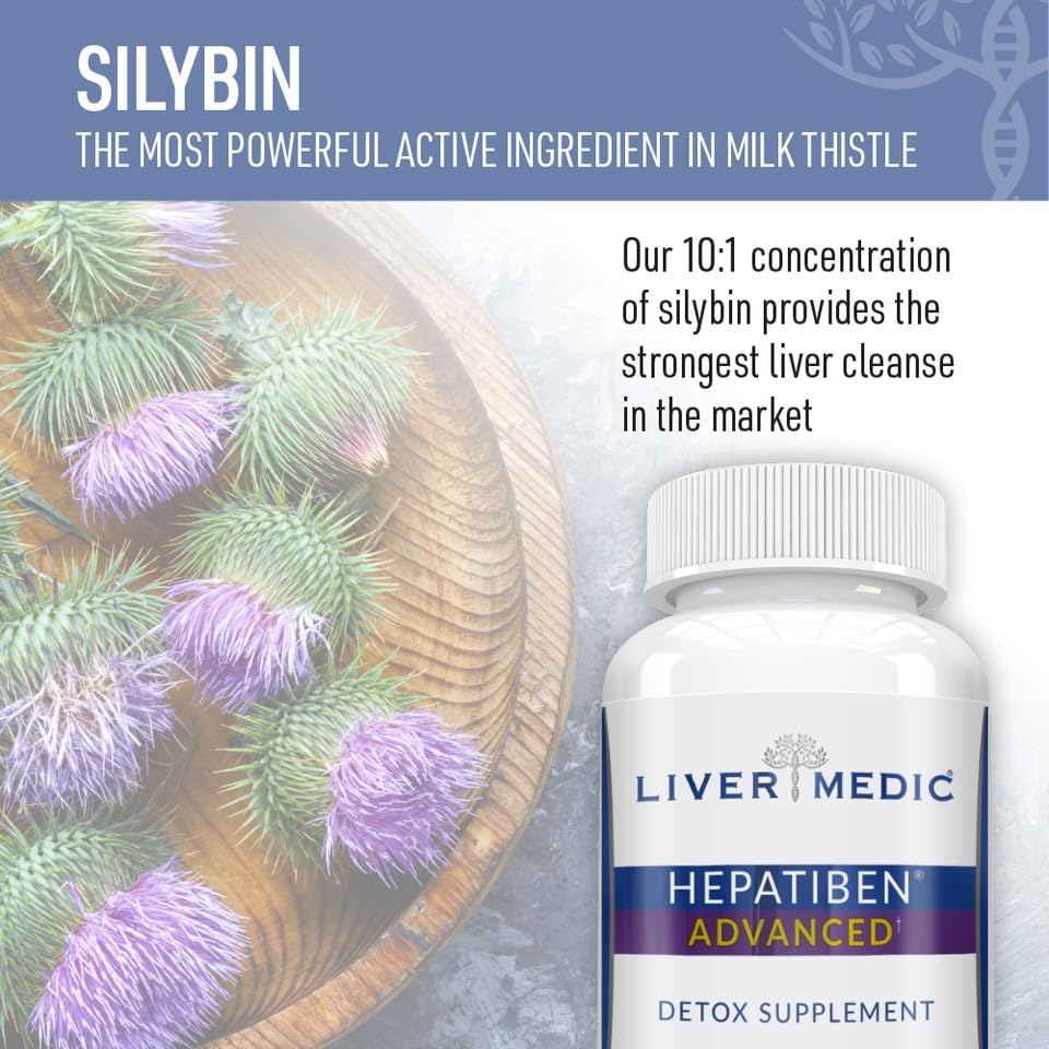 Hepatiben Liver Detox Cleanse, Non-GMO, w/Digestive Repair. Natural Liver Supplement w/Milk Thistle, Silybin, NAC, Choline, Turmeric, Berberine, L-Glutathione 60CT