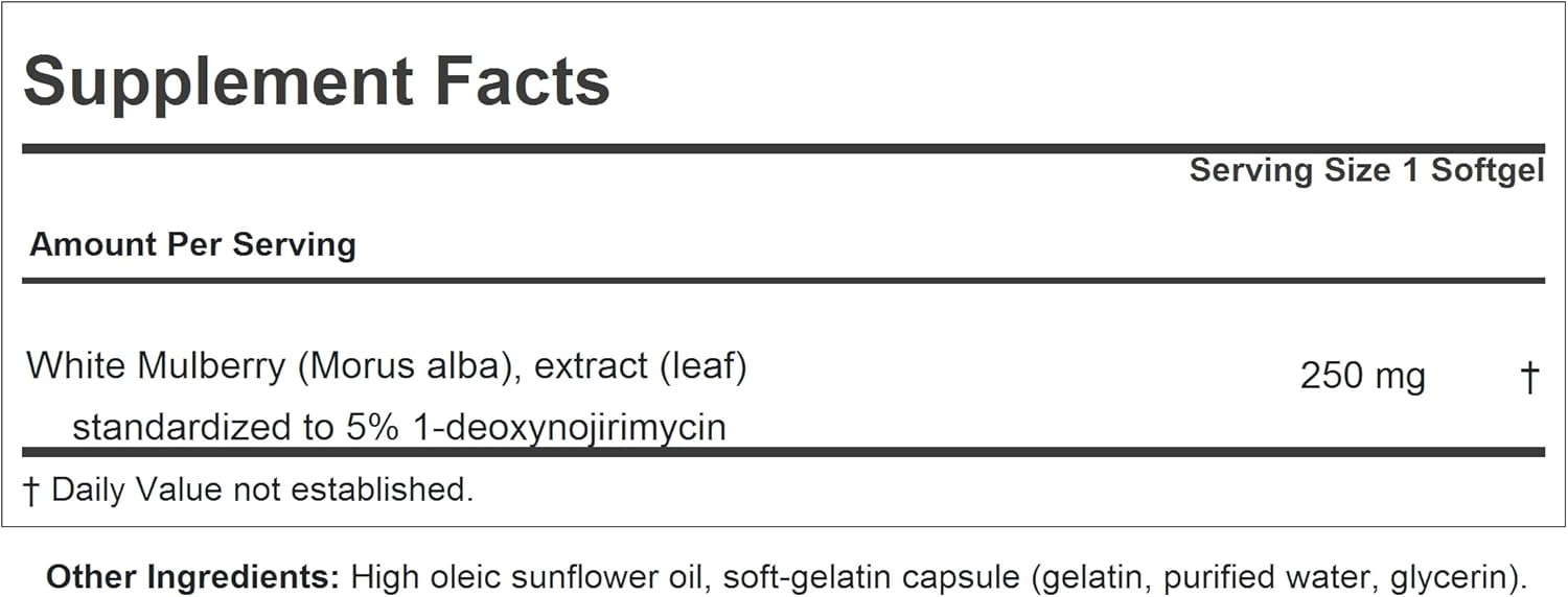 ANDREW LESSMAN White Mulberry Leaf 60 Softgels - High Potency Standardized White Mulberry Leaf. Small Easy to Swallow Softgels