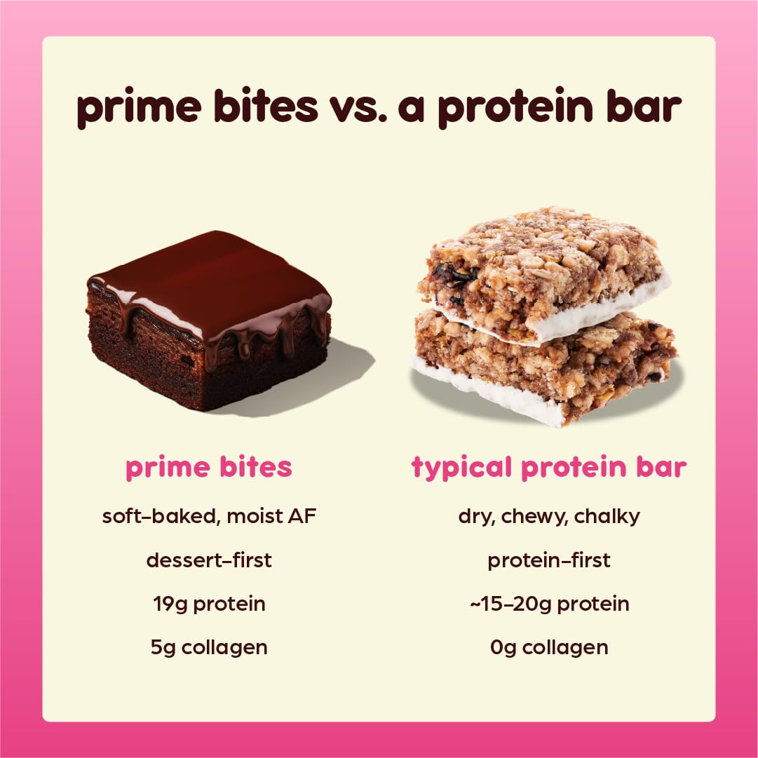 Prime Bites Protein Brownie from Alpha Prime Supplements | High Protein, Collagen Fortified Low Sugar Treat | Delicious Snack | 12 Bars per Box (Cookies & Cream Blondie)
