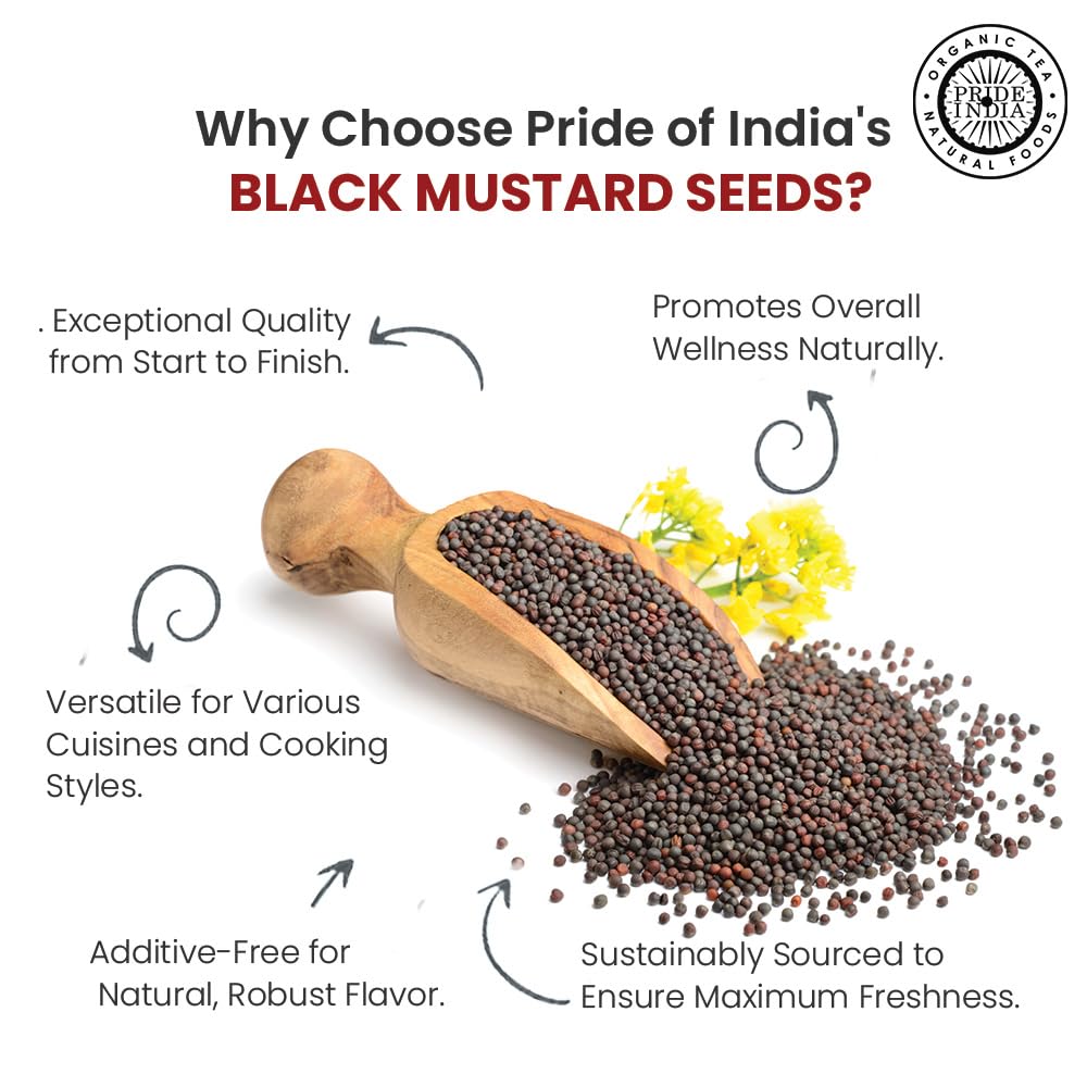 Pride of India – Black Mustard Seed – Gourmet & Vegan Indian Spice – Pungent/Spicy Flavor – Dry Seasoning - Gluten & GMO Free – Easy to Use – 3oz. Small Dual Sifter Bottle