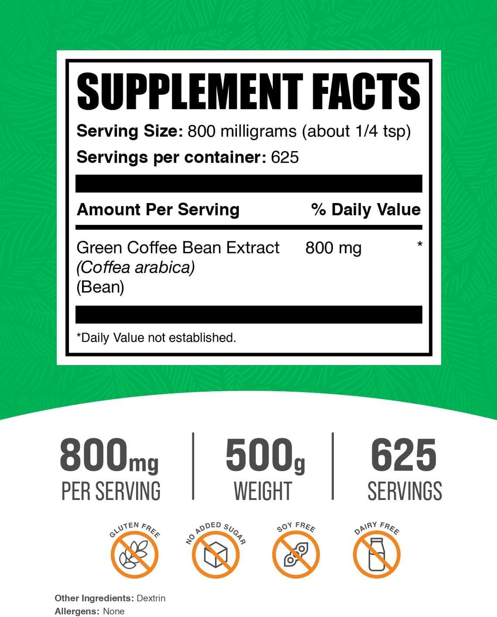 BulkSupplements Green Coffee Bean Extract Powder - Green Coffee Bean Supplements - Energy Support, Gluten Free, 800mg per Serving, 500g (1.1 lbs) (Pack of 1)