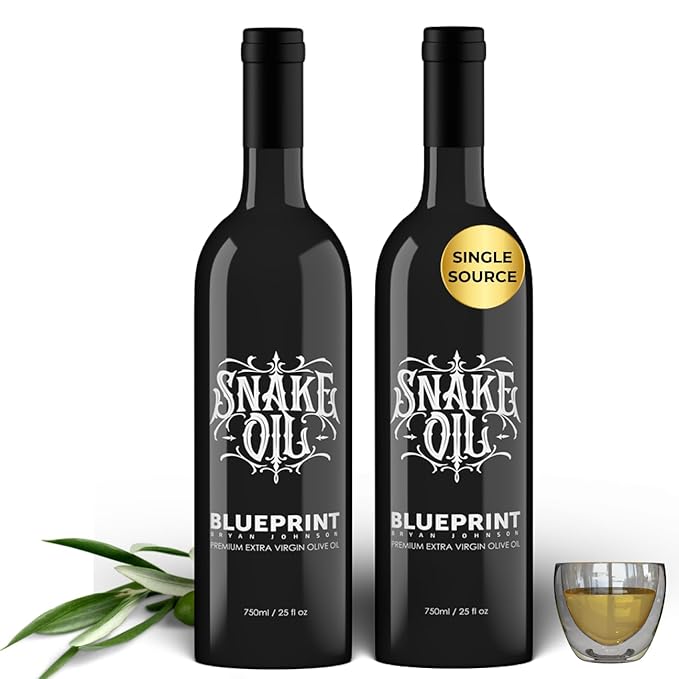 Blueprint Bryan Johnson Olive Oil – Snake Oil- High Polyphenol Extra Virgin Olive Oil (400+ mg/kg) – Early Harvest, First Cold Press EVOO – Keto, Paleo, Non-GMO – 2 Pack - 750ml Glass Bottle