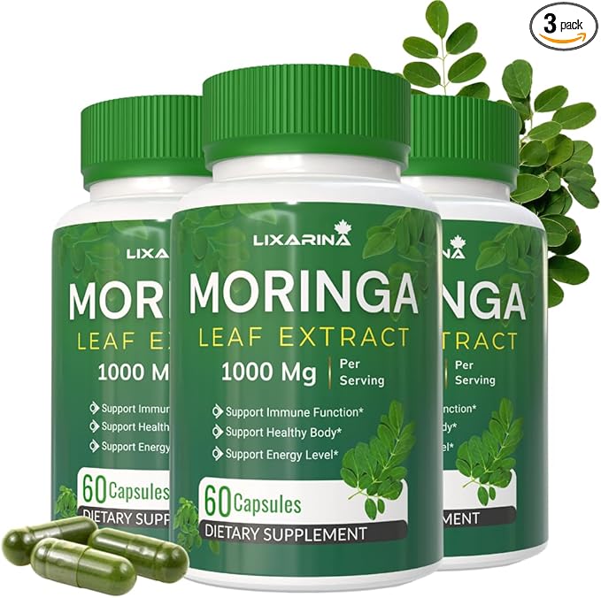 Moringa Capsules | Moringa Powder Organic | Moringa Supplement | 1000MG Moringa Leaf Extract, Complete Green Superfood 60 Count (Pack-3)
