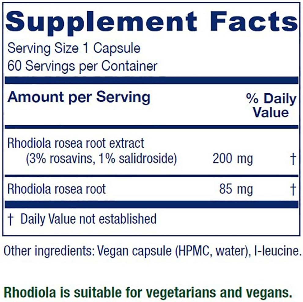 Vitanica Rhodiola Rosea Root Extract 200mg, Dr. Formulated, 3% Rosavins & 1% Salidroside, Rhodiola Root 85mg, Vegan, 60 Capsules
