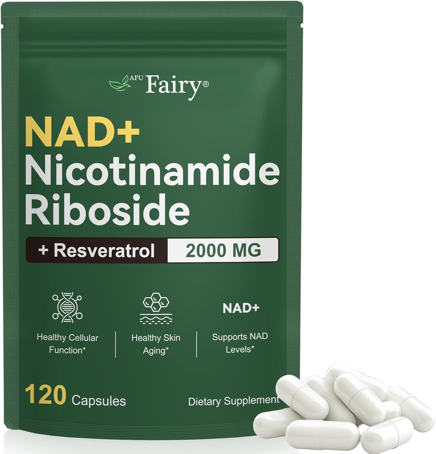 NAD Supplement,NAD Nicotinamide Riboside,Extra Strength NAD Alternative Liposomal,Boost NAD & Resveratrol + for Women & Men,Energy Anti-Aging,Cell Regeneration,120 Capsules sack-120