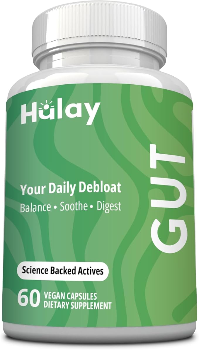 3-in-1 Gut Health Supplement - Debloat Pills - Gas and Bloating - Lactase, Protease, Amylase and Lipase Digestive Enzymes - Peppermint, Turmeric and Psyllium Husk Capsules - Women, Men - 60 Caps Vegan