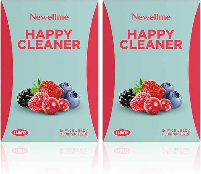 NEWELLME Happy Cleaner Digestive Supplement Powder, Gut Health Drink Mix with Probiotics, Digestive Enzymes & Fiber, Supports Digestion and Bloating, Berry Flavor, 28 Sachets (2 Boxes)