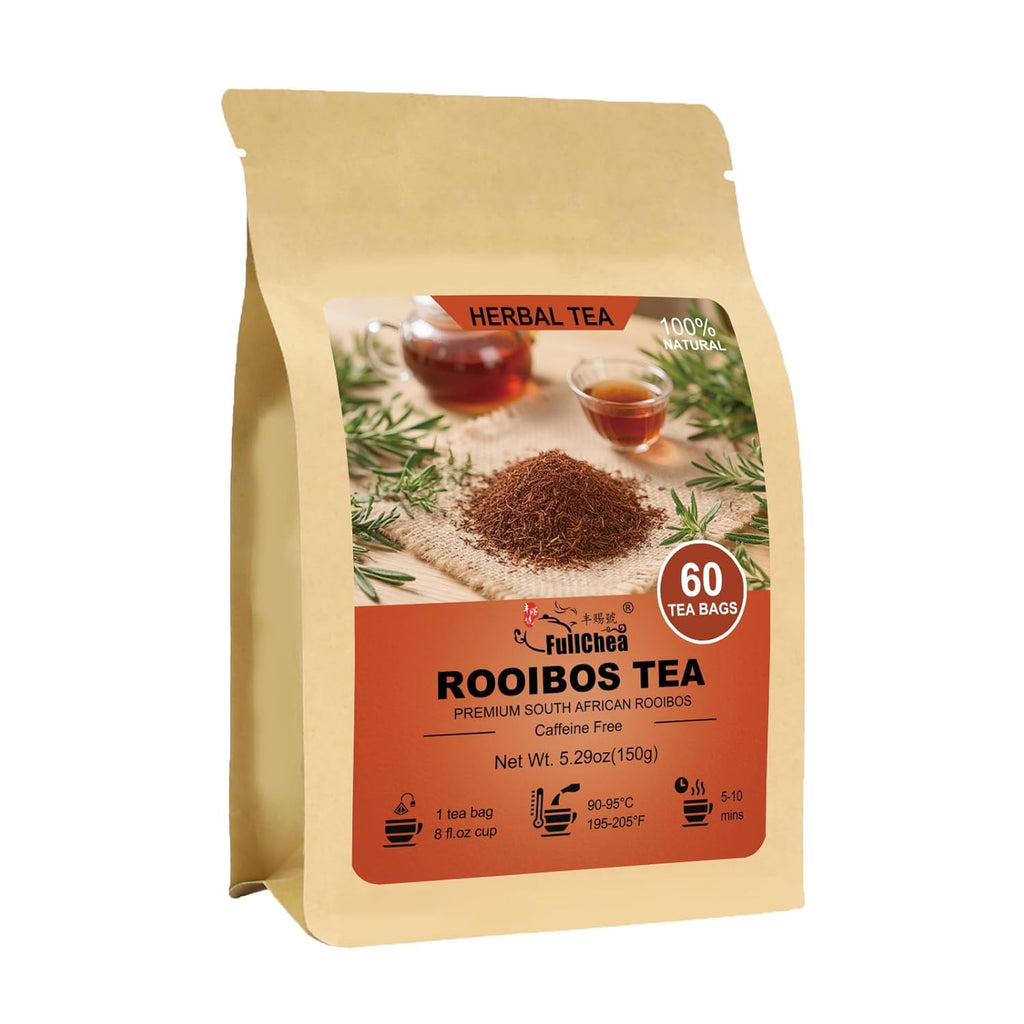FullChea - Rooibos Tea Bags, 60 Counts - Premium South African Natural Rooibos - Non-GMO - Caffeine-Free - Antioxidant-Rich & Supports Digestion