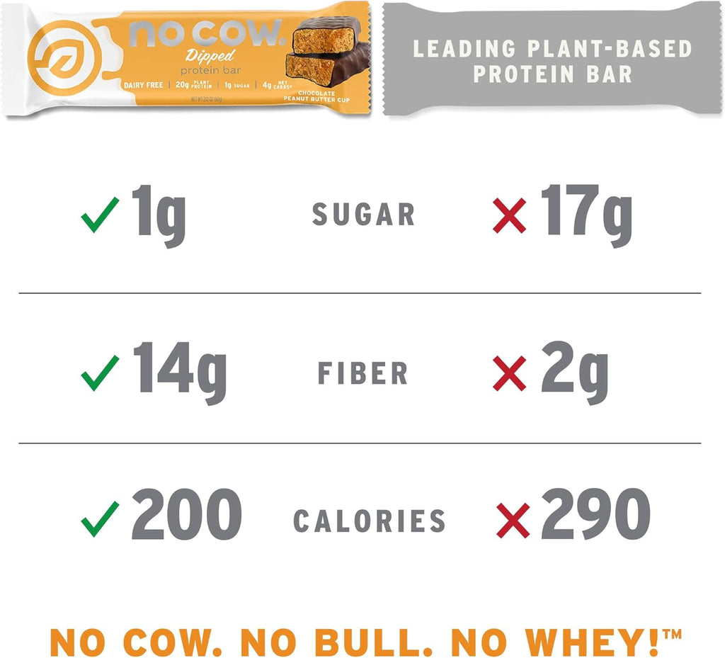 No Cow High Protein Bars, Chocolate Fudge Brownie - Healthy Snacks, 20g Vegan Protein, High Fiber, Low Sugar, Keto Friendly, Dairy & Gluten Free (12 Count)