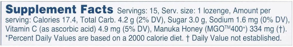 Manuka Health Manuka Honey Lozenges – 15 Blackcurrant Flavored Lozenges – Natural Throat Lozenges Infused with Raw Manuka Honey and Vitamin C for Immune Support