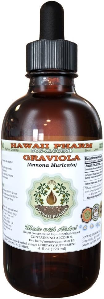 Graviola Alcohol-Free Liquid Extract, Graviola (Annona Muricata) Dried Leaf Glycerite Hawaii Pharm Natural Herbal Supplement 2 oz