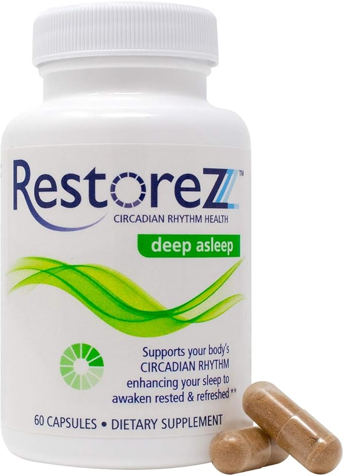 RestoreZ Deep Asleep (60 Capsules) Natural Sleep Supplement - Combat Nighttime Disruptions and Restore Your Sleep - Non-Habit Forming Sleep Aid