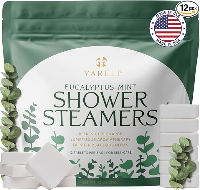 Yareli Shower Steamers for Sinus Relief, 12 Pack, for Men & Women - Aromatherapy and Self Care - Eucalyptus Mint