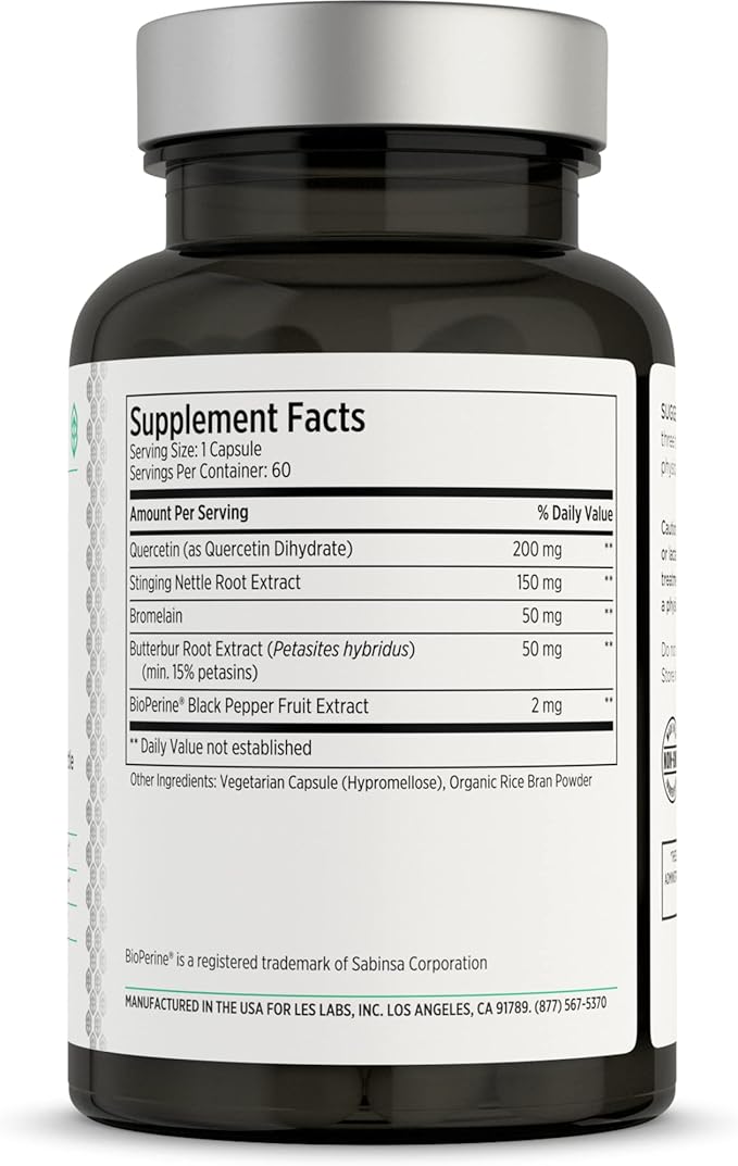 LES Labs Sinus & Seasonal – Sinus Relief, Nasal Health, Balanced Histamine Response, Clear Lungs & Respiratory Health – Butterbur, Quercetin, Nettle Root & Bromelain – Non-GMO Supplement – 60 Capsules