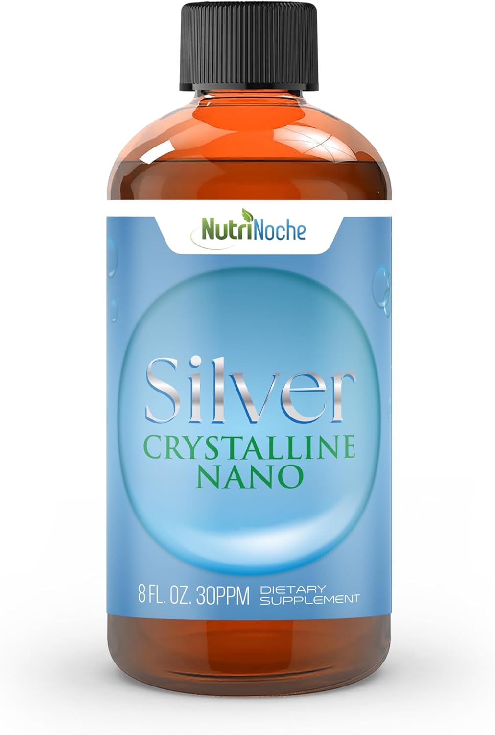 NutriNoche Colloidal Silver Liquid - Premium Silver for Immune Support - Organic Plata Coloidal para Tomar - 99.99% Ultra Pure Nano Particles for Optimal Absorption - 30 ppm 8 oz
