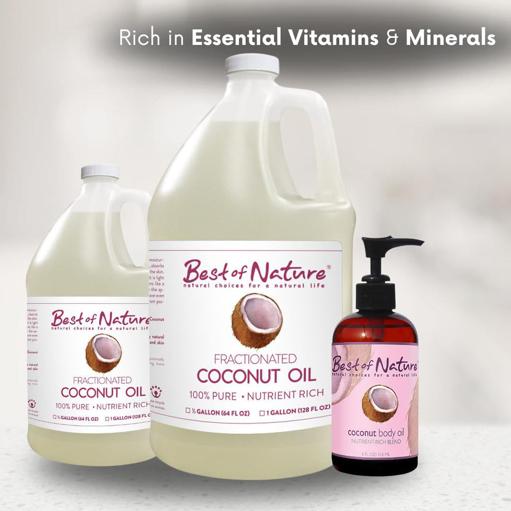 Best of Nature 100% Pure Fractionated Coconut Oil - Liquid MCT Massage & Body Oil, Unscented Moisturizer for Hair, Skin, Face, Aromatherapy Carrier for Essential Oils, Gallon (128 fl oz)