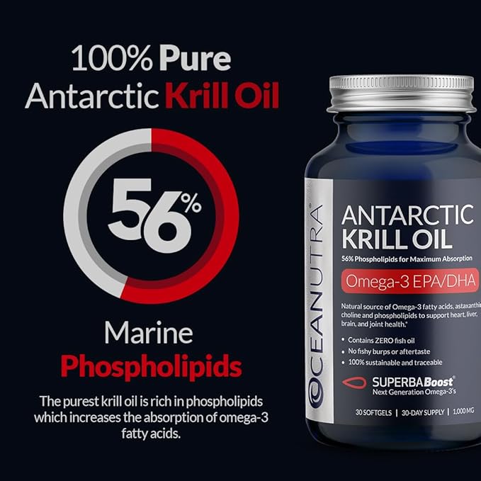 100% Pure Krill Oil 1000MG 120-Day Supply Double Strength 56% Phospholipids Astaxanthin Sustainable Antarctic SuperbaBoost Omega 3 EPA DHA Heart Brain Skin Care, Third-Party Tested, No Fish Oil