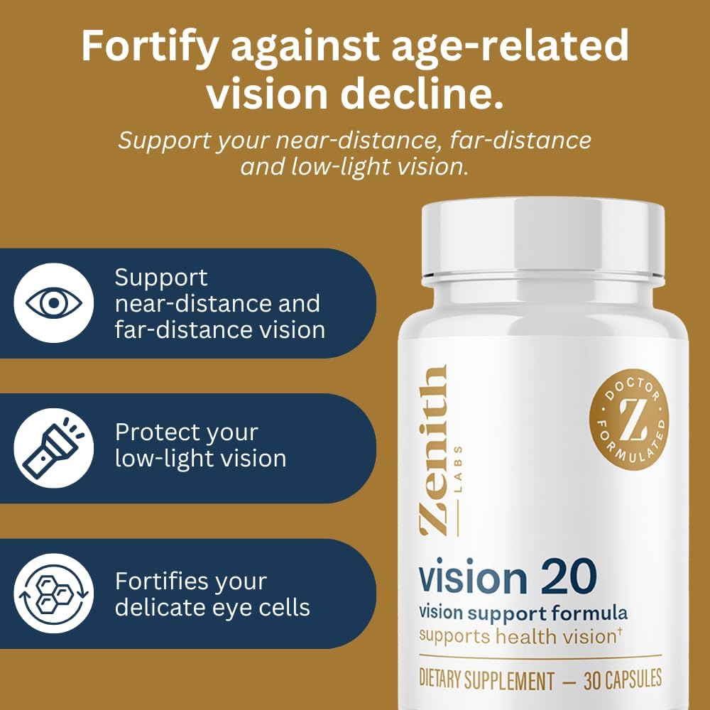 Zenith Labs Vision 20 Eye Vitamins - Lutein, Zeaxanthin, and Bilberry Extract - Supports Eye Strain, and Eye Health - Carotenoid Blend