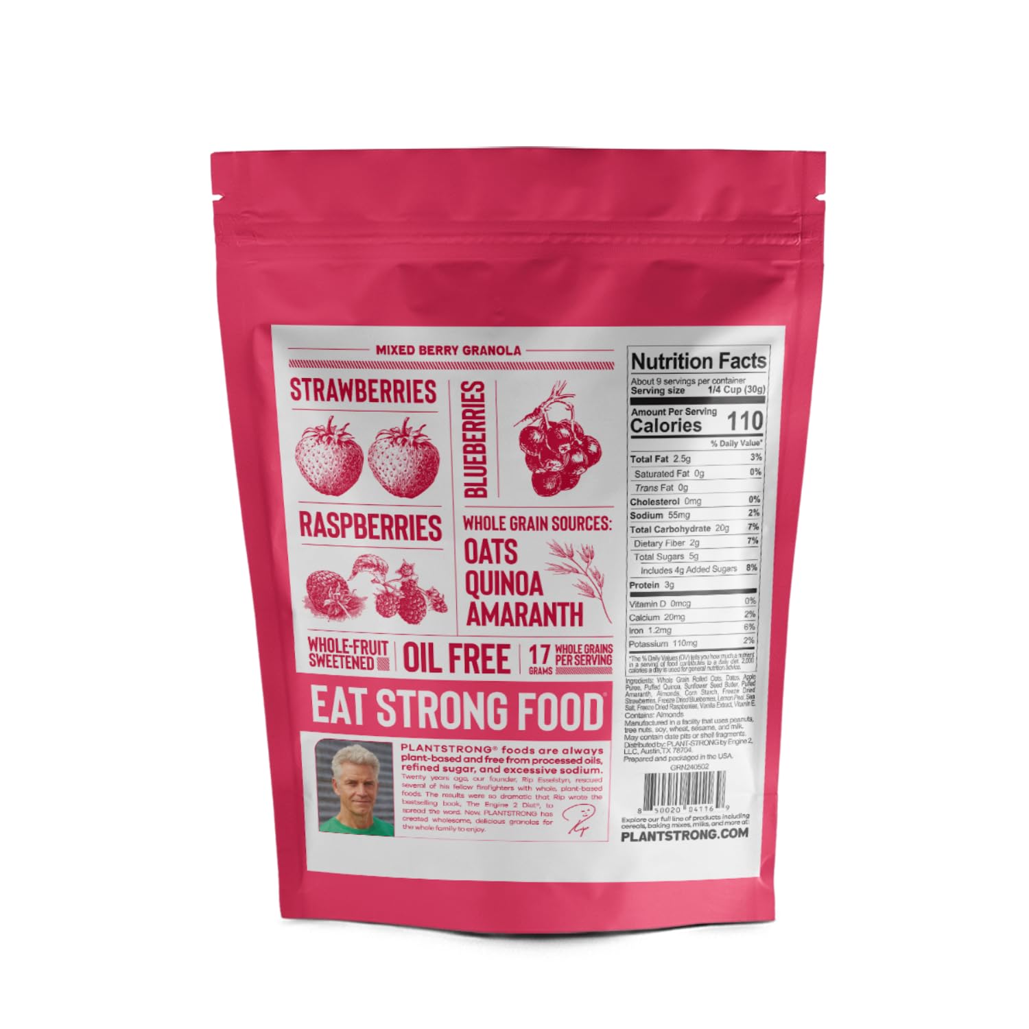 PLANTSTRONG Crispy Mixed Berry Crumble Granola Snack Mix - Whole Grain, Naturally Sweetened With Fruit, Plant Based, Oil Free - Pack of 4 x 9oz Bags