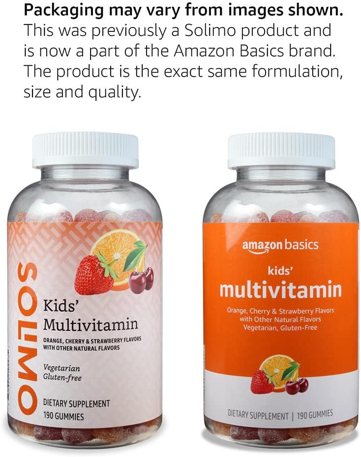 Amazon Basics Kids' Multivitamin, 190 Gummies, Orange, Cherry & Strawberry (Previously Solimo)