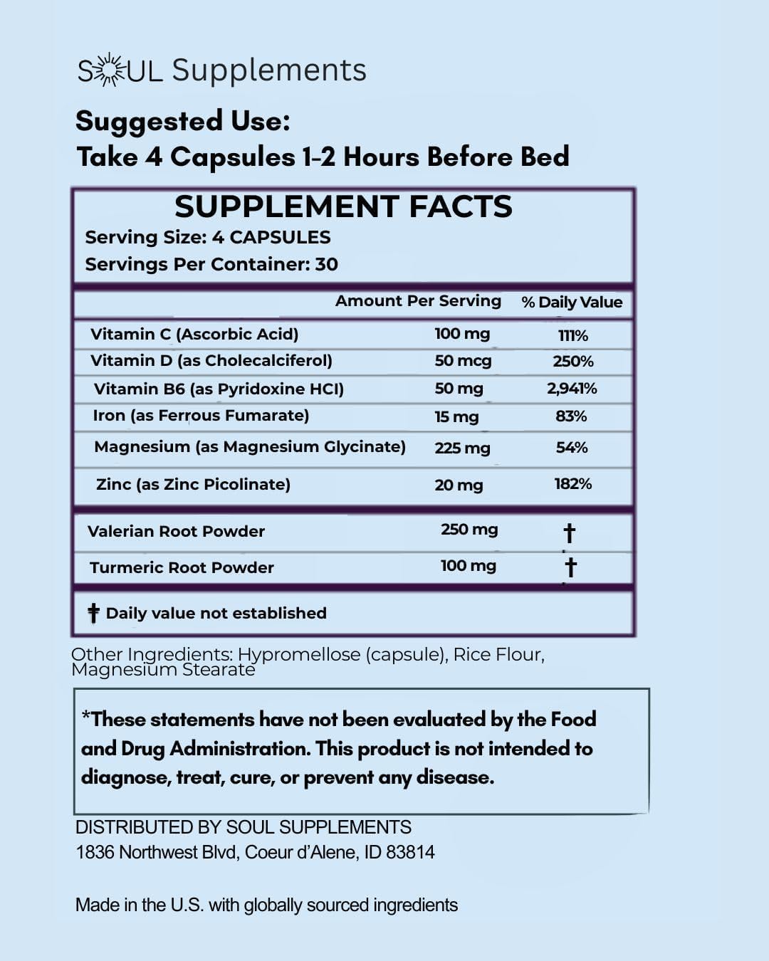 Soul Supplements Restful Legs Support - 225mg Magnesium Glycinate with Vitamin D, Iron, B6, Zinc & Herbal Blend - Nighttime Muscle & Nerve Comfort - 120 Capsules