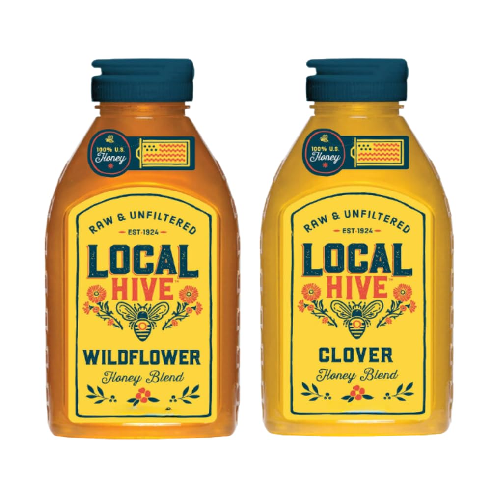 Local Hive Wildflower & Clover Raw & Unfiltered – 12 oz (Pack of 2) | 100% Pure U.S. Honey | Natural Sweetener Sourced from American Bees & Beekeepers | Variety Pack | Ideal for Tea, Baking & Cooking