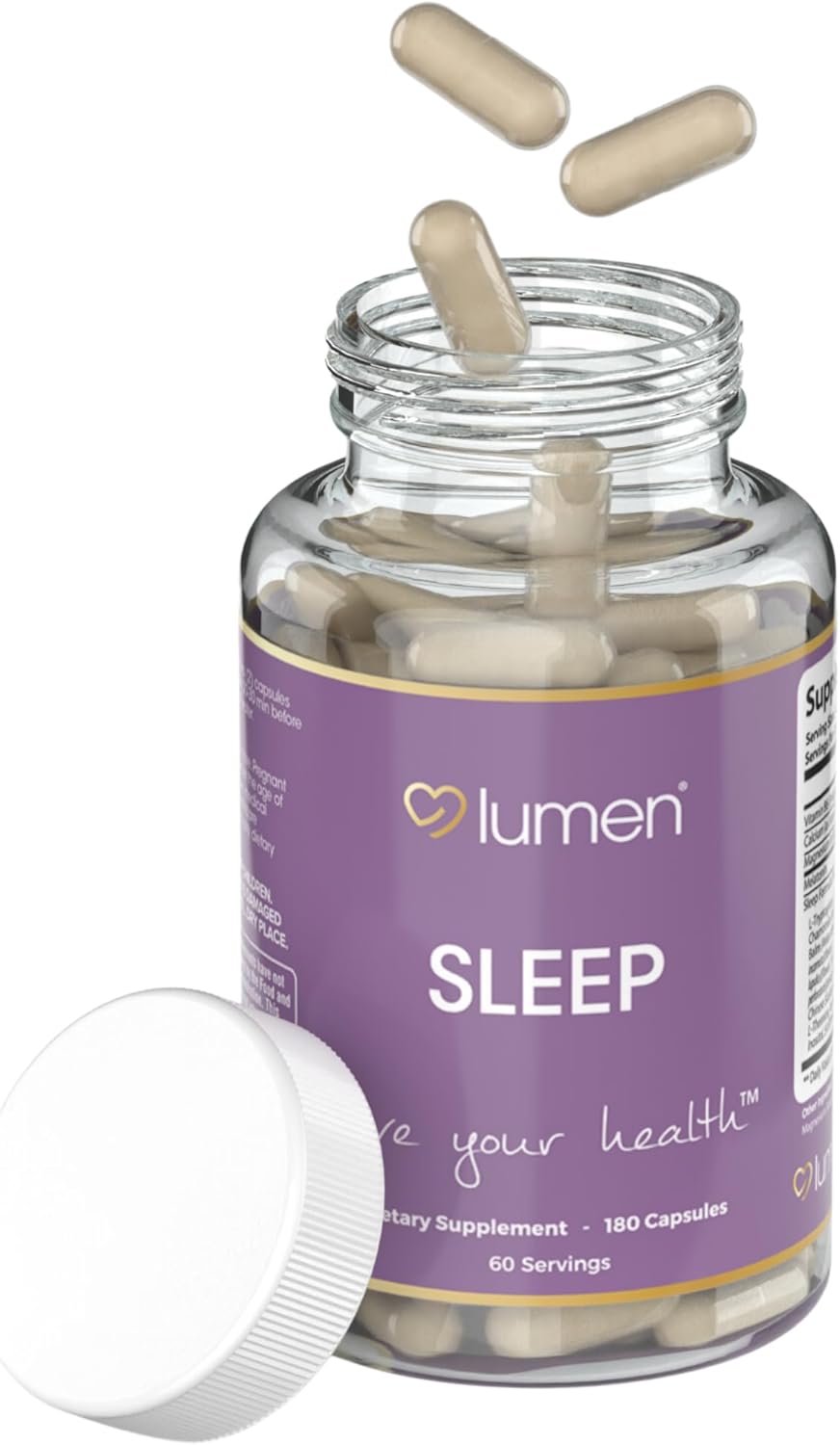 Lumen Naturals - Natural Sleep for Adults – Herbal Supplement with Melatonin, Valerian Root, Magnesium - Deep Sleep Support to Promote Calm Deep Sleeping for Better Rest (180 Count)