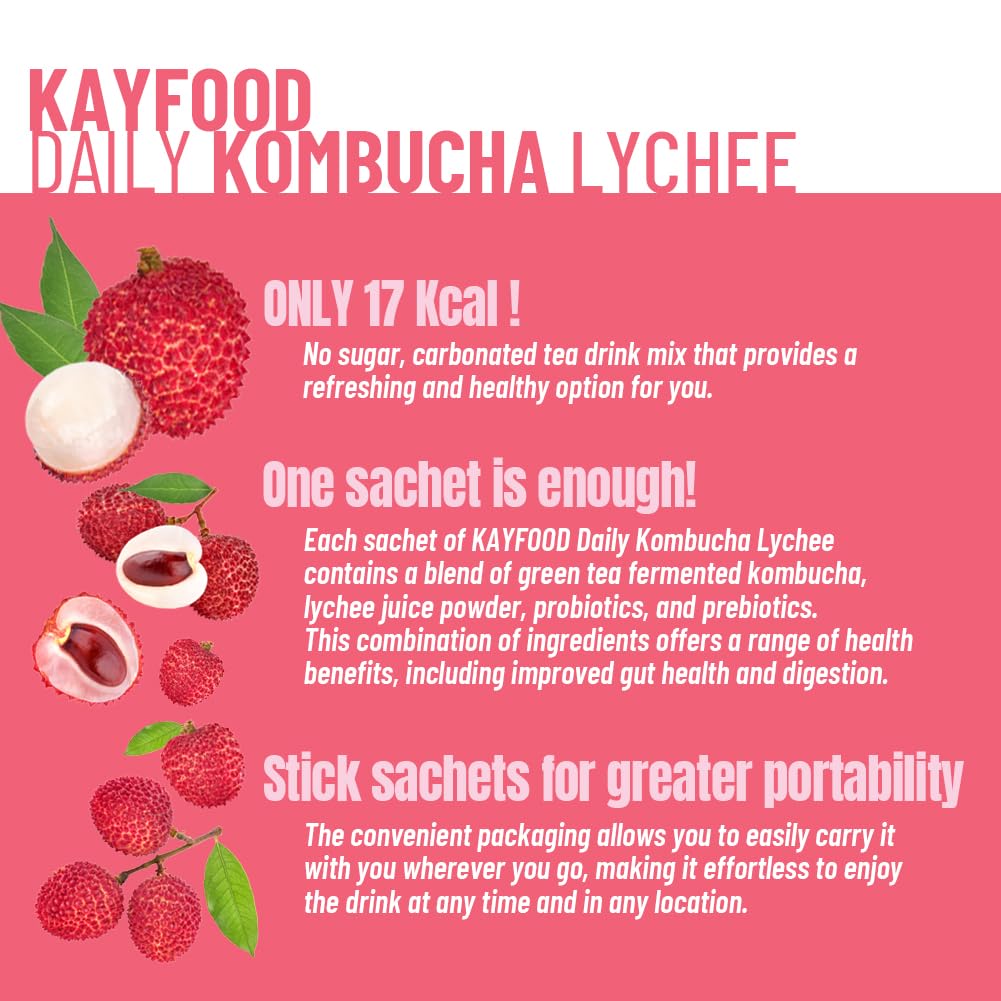 KAYFOOD-Kombucha-Lychee-Garden-Daily Zero Sugar, Diet, Gut Healthy Sparkling Beverage, Fermented Korean Drinks for Iced Tea Hot Tea, Workout T (20ST)