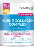 Marine Collagen Powder Unflavored - 10g Type I Hydrolyzed Collagen Peptides with Natural Acerola Vitamin C Antioxidant - Hair, Skin, Nails Vitamins for Women & Men- Pro-Aging Beauty Supplement - 9.8oz